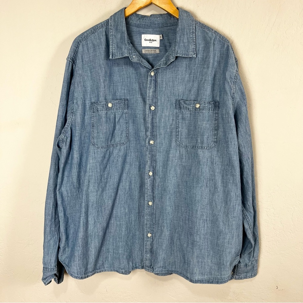 Goodfellow‎ Button Down Shirt Long Sleeve Blue Chambray Size XXL Standard Fit